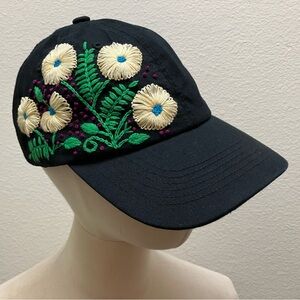 Floral Hand Embroidered Black Cap Adjustable Summer Handmade Boho Hippie Fashion